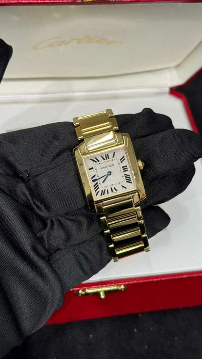 Cartier Tank Francaise Yellow Gold (Medium Model) 25 MM - Yellow Gold Bracelet - Silver Dial - W50003N2