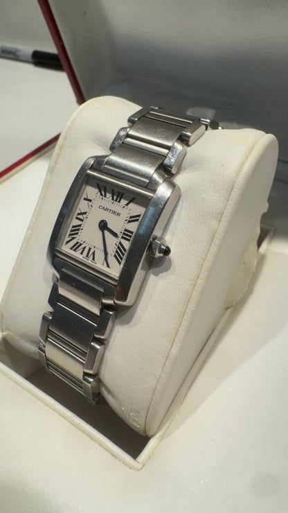 Cartier Tank Stainless Steel (Small Model) 25 MM - Stainless Steel Bracelet - Stainless Steel Bezel - White Dial - W51008Q3