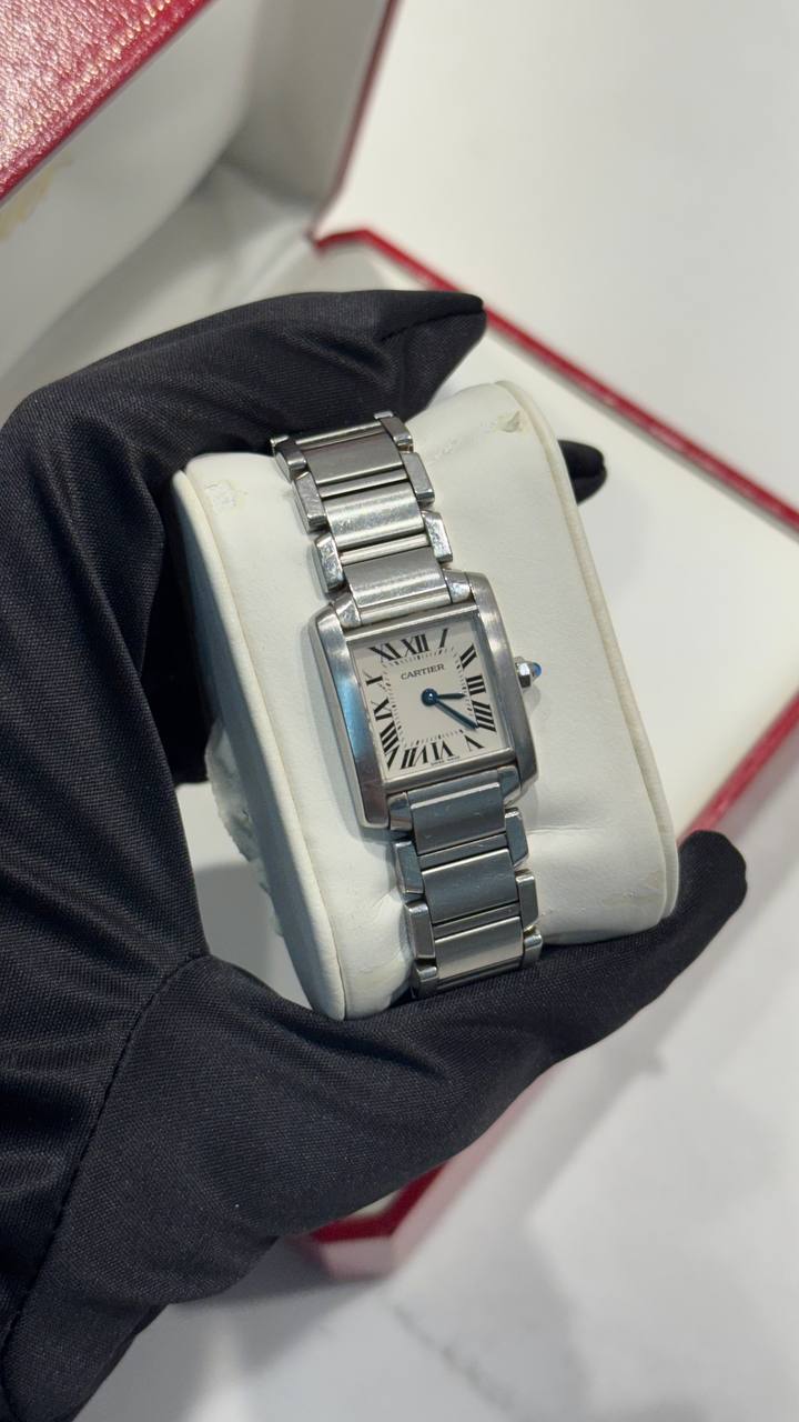 Cartier Tank Stainless Steel (Small Model) 25 MM - Stainless Steel Bracelet - Stainless Steel Bezel - White Dial - W51008Q3