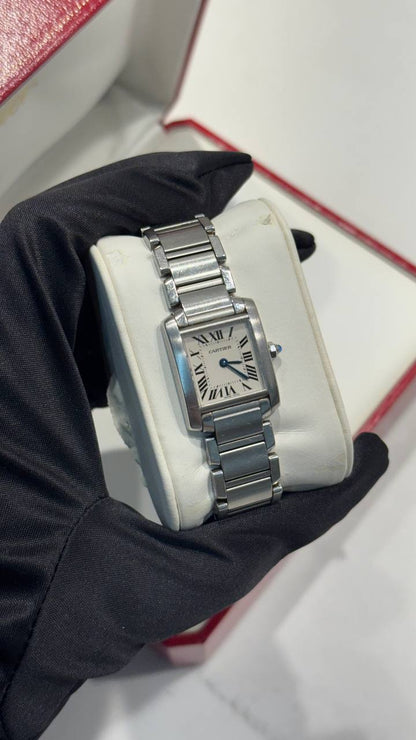 Cartier Tank Stainless Steel (Small Model) 25 MM - Stainless Steel Bracelet - Stainless Steel Bezel - White Dial - W51008Q3