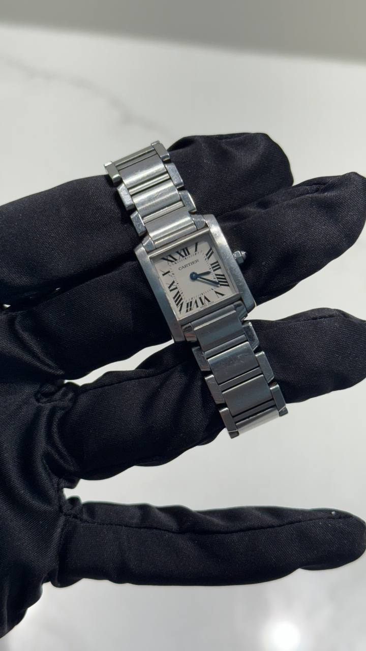 Cartier Tank Stainless Steel (Small Model) 25 MM - Stainless Steel Bracelet - Stainless Steel Bezel - White Dial - W51008Q3