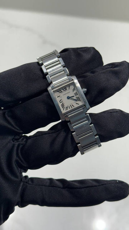 Cartier Tank Stainless Steel (Small Model) 25 MM - Stainless Steel Bracelet - Stainless Steel Bezel - White Dial - W51008Q3