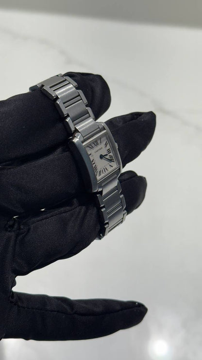 Cartier Tank Stainless Steel (Small Model) 25 MM - Stainless Steel Bracelet - Stainless Steel Bezel - White Dial - W51008Q3