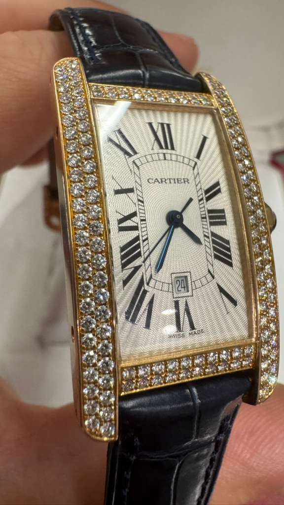 Cartier - Tank Americaine - Ladies Watch - 23.0 x 42.0 MM - Rose Gold - Silvered Dial - Diamond Bezel - WB704751