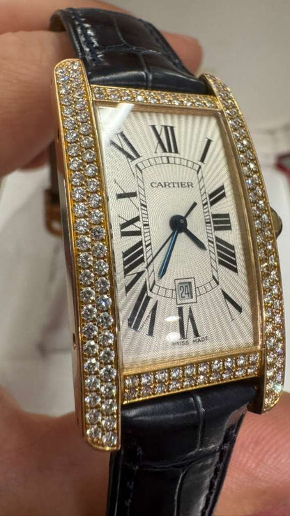 Cartier - Tank Americaine - Ladies Watch - 23.0 x 42.0 MM - Rose Gold - Silvered Dial - Diamond Bezel - WB704751