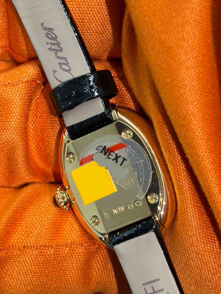 Cartier Baignoire Yellow Gold 24.6 MM (Mini model) - Black Patent Leather Strap - Silvered Dial - WGBA0075