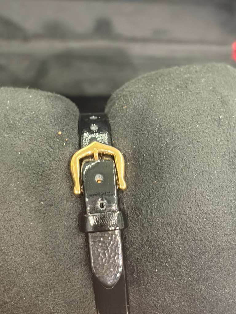 Cartier Baignoire Yellow Gold 24.6 MM (Mini model) - Black Patent Leather Strap - Silvered Dial - WGBA0075