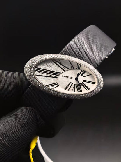 Cartier Baignoire Hypnose de Cartier White Gold 23 x 44 mm - Black Alligator Leather Bracelet - Silvered Dial - Diamond Bezel - WJ301949