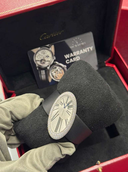 Cartier Baignoire Hypnose de Cartier White Gold 23 x 44 mm - Black Alligator Leather Bracelet - Silvered Dial - Diamond Bezel - WJ301949