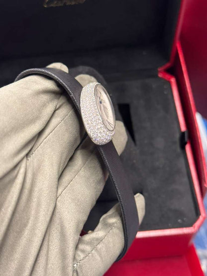 Cartier Baignoire Hypnose de Cartier White Gold 23 x 44 mm - Black Alligator Leather Bracelet - Silvered Dial - Diamond Bezel - WJ301949