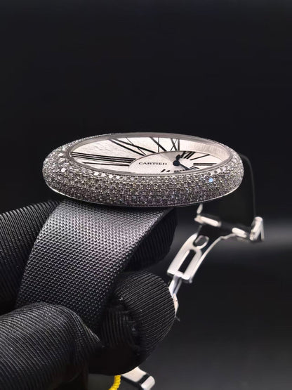 Cartier Baignoire Hypnose de Cartier White Gold 23 x 44 mm - Black Alligator Leather Bracelet - Silvered Dial - Diamond Bezel - WJ301949