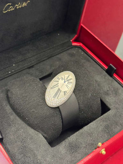 Cartier Baignoire Hypnose de Cartier White Gold 23 x 44 mm - Black Alligator Leather Bracelet - Silvered Dial - Diamond Bezel - WJ301949