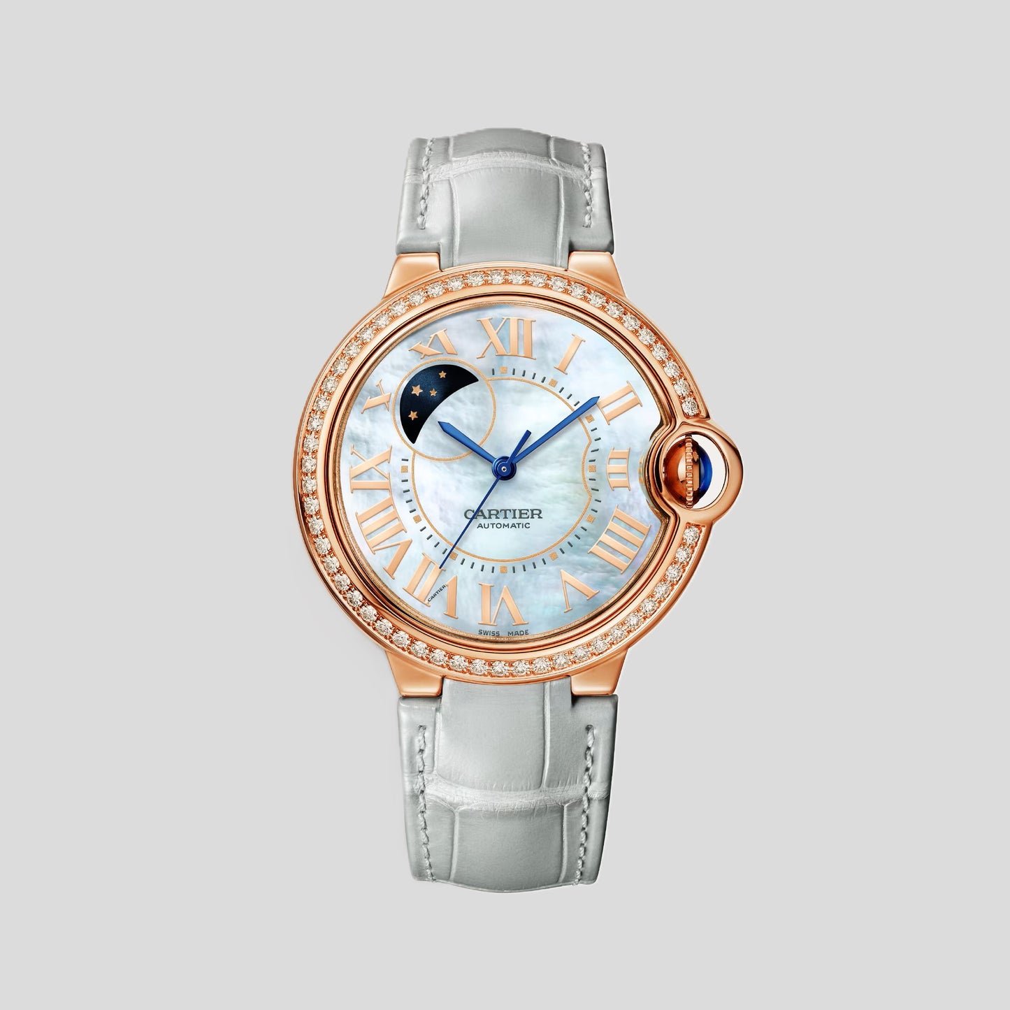 Cartier Ballon Bleu Rose Gold 36 MM (Medium Model) - Gray Sage Leather Strap - Mother-Of-Pearl Dial - WJBB0086