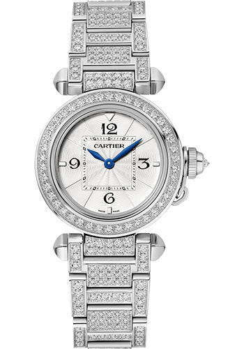 Cartier Pasha de Cartier White Gold 30 MM - White Gold Bracelet - Diamond Bezel - Opaline Flinqué Dial - WJPA0019