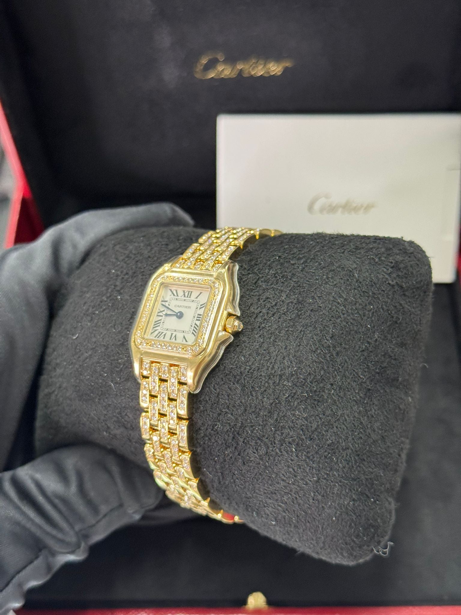 Cartier Panthére De Cartier Yellow Gold and Diamonds (Small Model) - 30.3 MM x 22 MM - Yellow Gold Diamond Bracelet - Yellow Gold Diamond Bezel - Silver Dial - WJPN0059