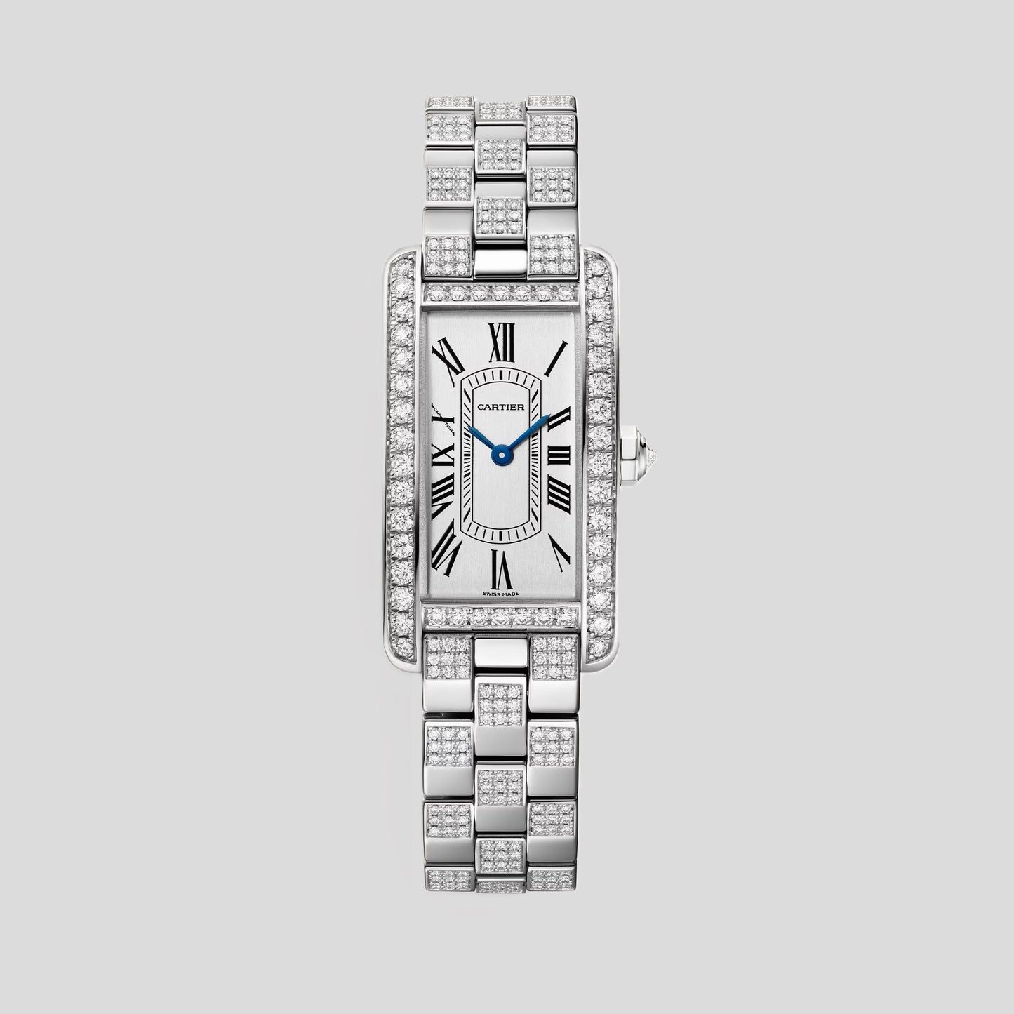 Cartier Tank White Gold Diamond (Small Model) 35.4 MM - Diamond Bracelet - White Gold Diamond Bezel - Silver Dial - WJTA0068
