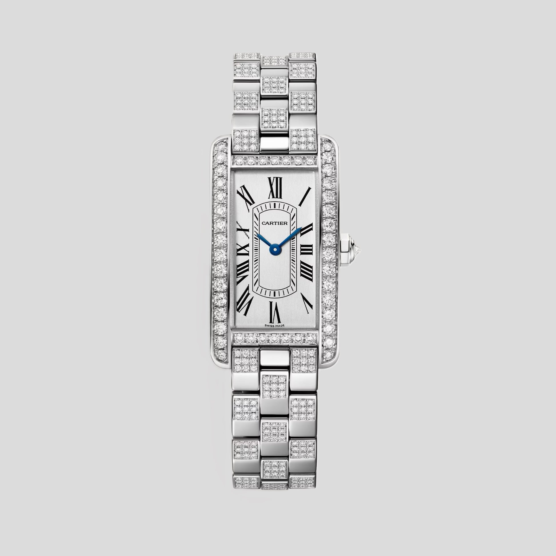 Cartier Tank White Gold Diamond (Small Model) 35.4 MM - Diamond Bracelet - White Gold Diamond Bezel - Silver Dial - WJTA0068