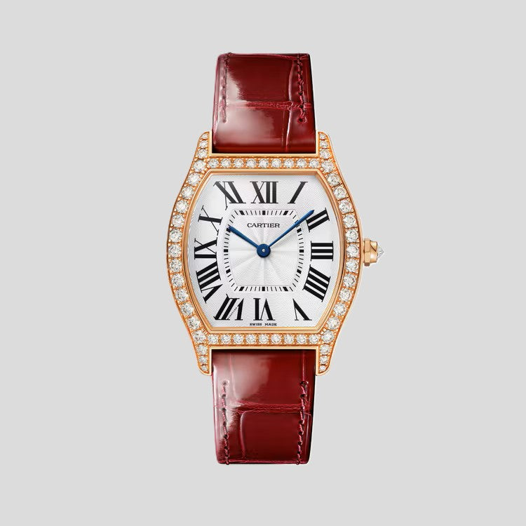 Cartier Tortue Watch - Rose Gold - 38.8 MM - Diamond Bezel - Silvered Sunray Flinqué Dial - WJTO0009