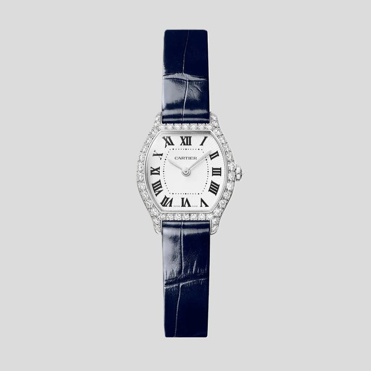 Cartier Tortue Watch - White Gold - 26 MM - Diamond Case - White Dial - WJTO0013