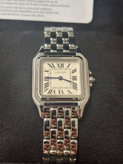 Cartier Panthére De Cartier Stainless Steel (Medium Model) 37 MM x 37 MM - Stainless Steel Bracelet - Stainless Steel Bezel - Silver Dial - WSPN0015