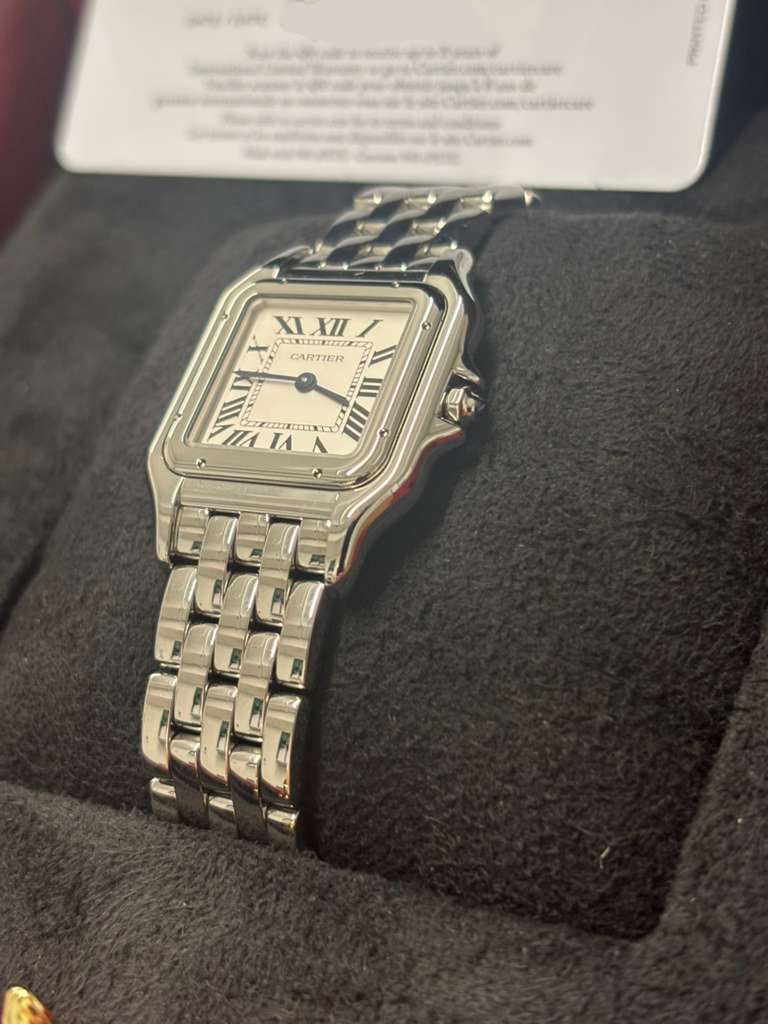 Cartier Panthére De Cartier Stainless Steel (Medium Model) 37 MM x 37 MM - Stainless Steel Bracelet - Stainless Steel Bezel - Silver Dial - WSPN0015