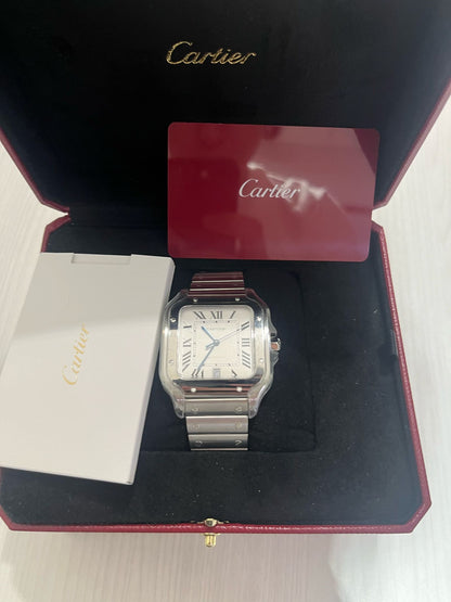 Cartier Santos de Cartier Stainless Steel 39.8 MM (Large Model) - Stainless Steel Bracelet - White Dial - WSSA0018