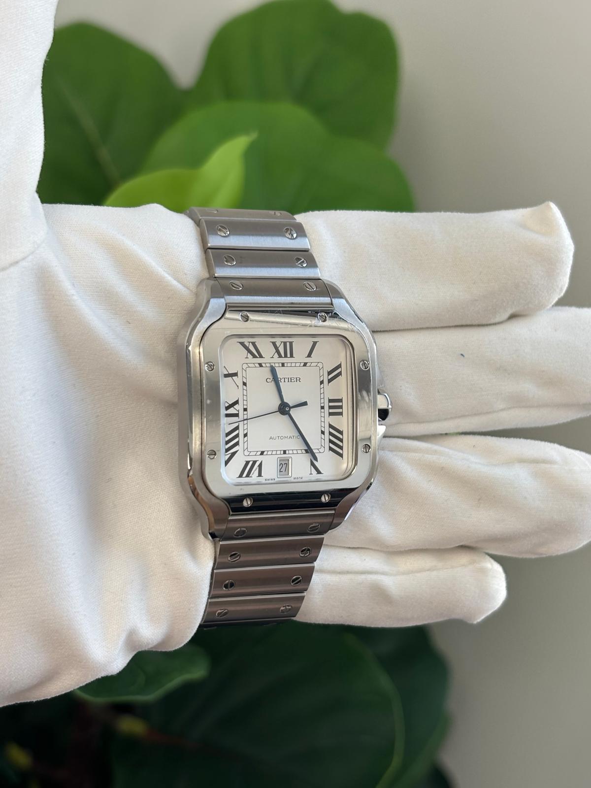 Cartier Santos de Cartier Stainless Steel 39.8 MM (Large Model) - Stainless Steel Bracelet - White Dial - WSSA0018