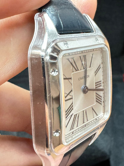 Cartier Santos-Dumont Stainless Steel 43.5 MM (Large Model) - Blue leather Strap - Silver Dial - WSSA0022