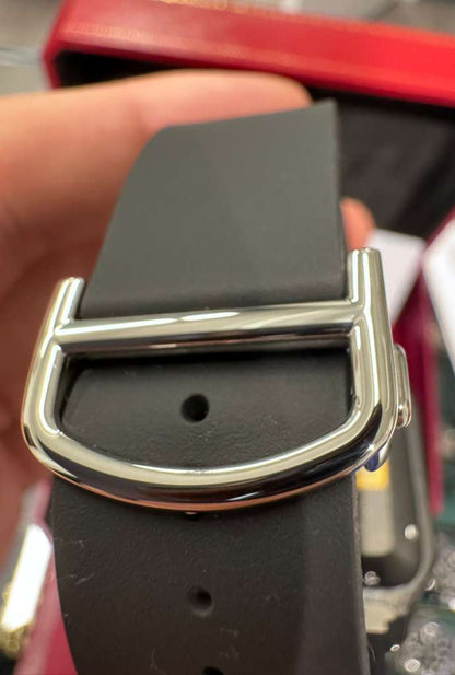 Cartier Santos de Cartier Stainless Steel 39.8 MM (Large Model) - Black Leather Strap - Black Dial - WSSA0039