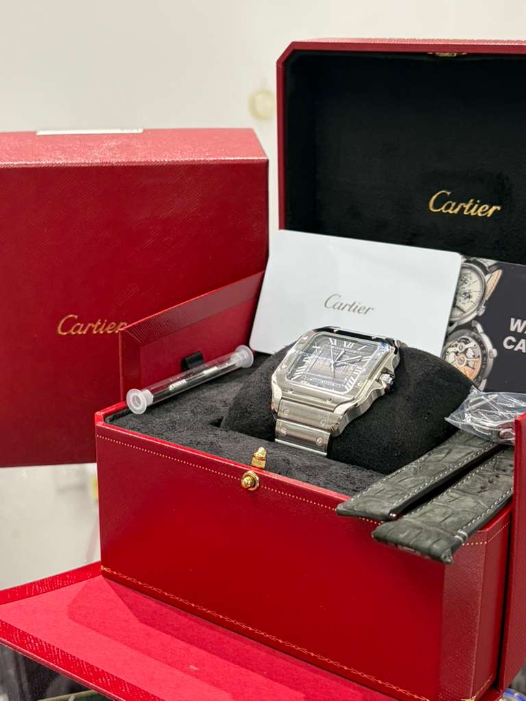 Cartier Santos de Cartier Stainless Steel 39.8 MM (Large Model) - Black Dial - WSSA0096