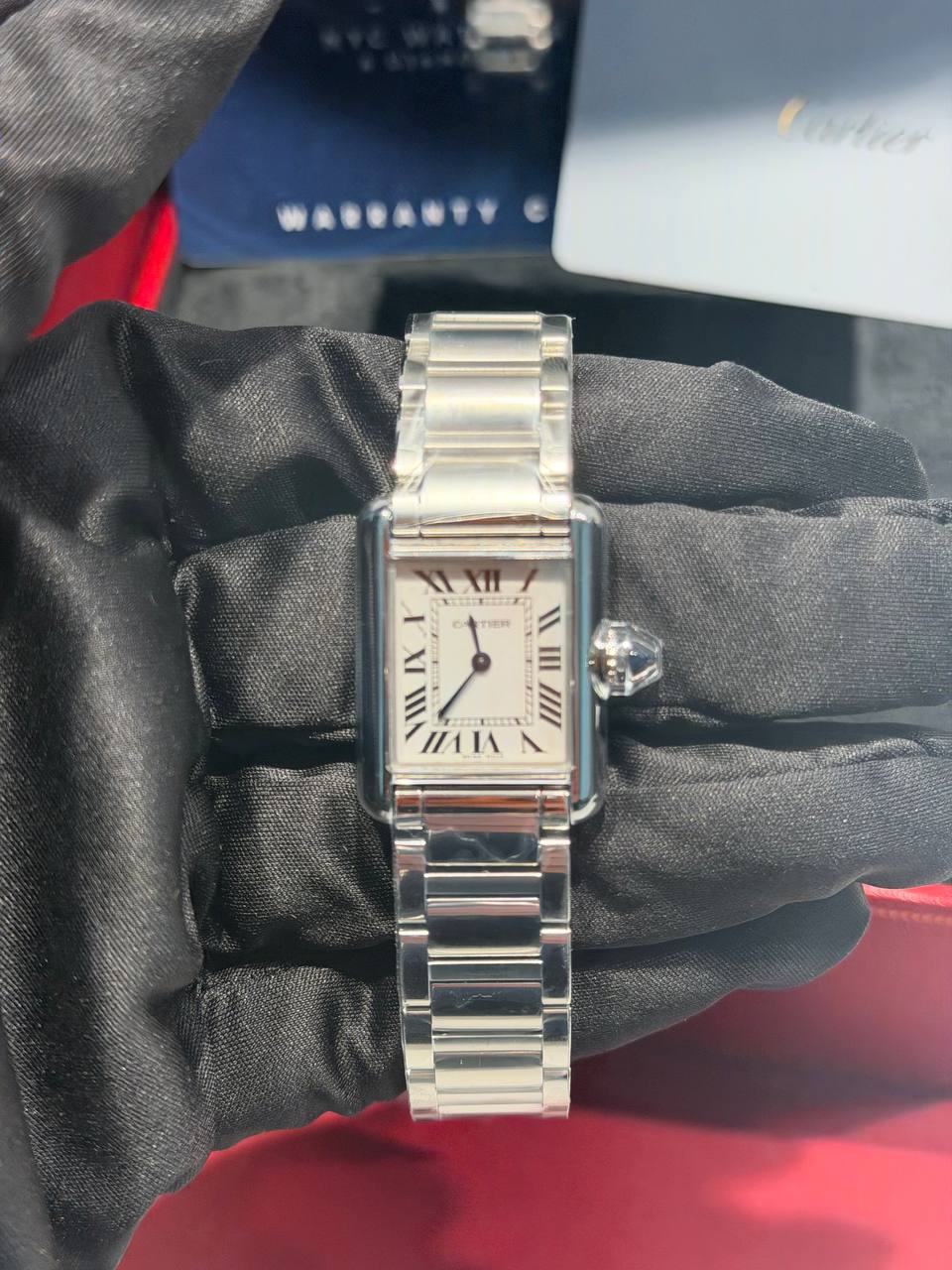 Cartier Tank Stainless Steel (Medium Model) 29 MM - Stainless Steel Bracelet - Stainless Steel Bezel - Silver Dial - WSTA0051
