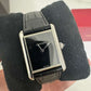 Cartier - Tank Must - Large Model - 33.7 MM x 25.5 MM - Stainless Steel - Black Lacquered Dial - Black Alligator Leather Strap - WSTA0108