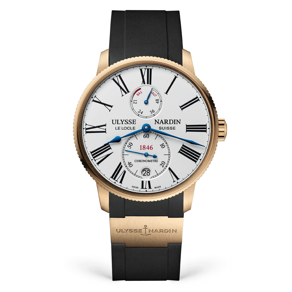 Ulysse Nardin Marine Rose Gold 42 MM - Black Rubber Strap - White Dial - 1182-310-3/40