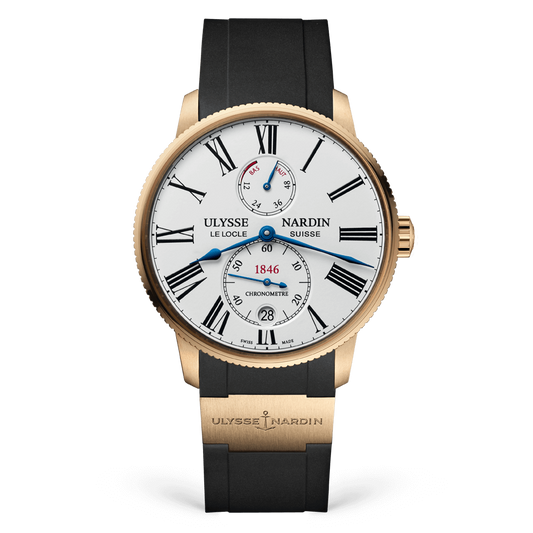 Ulysse Nardin Marine Rose Gold 42 MM - Black Rubber Strap - White Dial - 1182-310-3/40