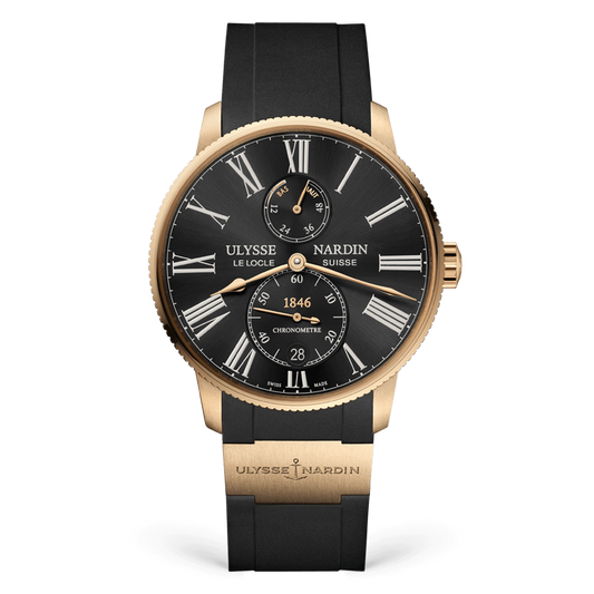 Ulysse Nardin Marine Rose Gold 42 MM - Black Rubber Strap - Black Dial - 1182-310-3/42