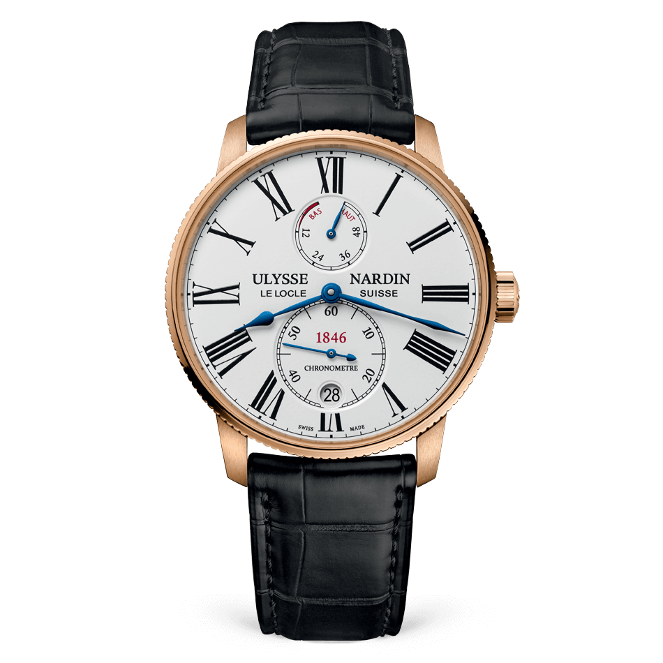 Ulysse Nardin Marine Rose Gold 42 MM -  Black Leather Strap - White Dial - 1182-310/40