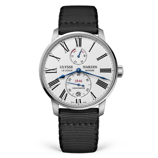 Ulysse Nardin Marine Stainless Steel 42 MM -  Black Recycled From Fishing Nets Strap - White Dial - 1183-310-0A/0A