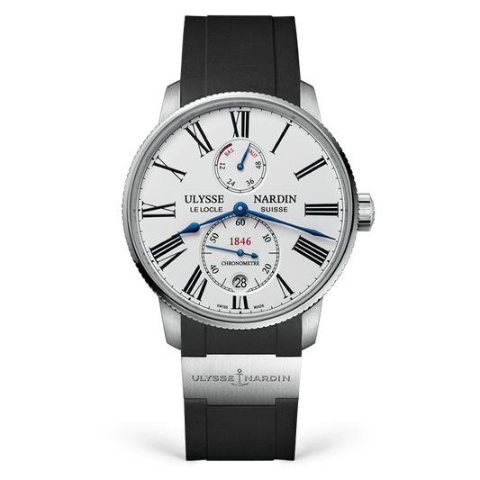 Ulysse Nardin Marine Stainless Steel 42 MM -  Black Rubber Strap - White Dial - 1183-310-3/40