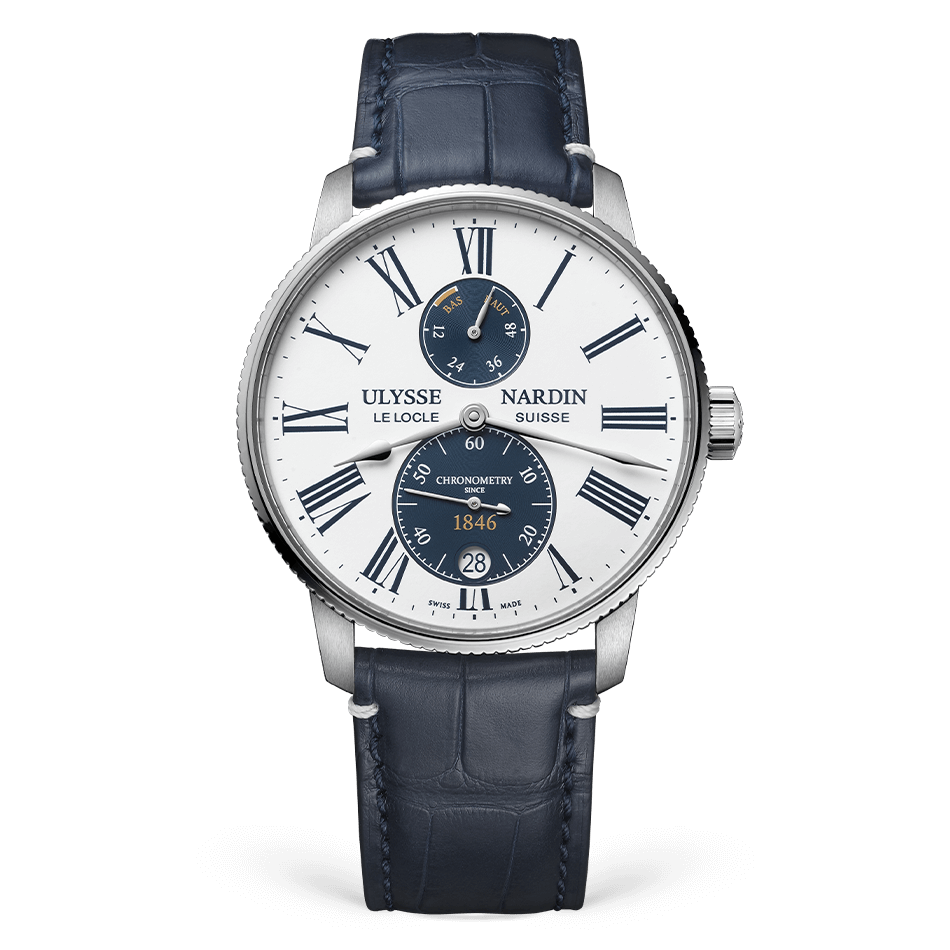 Ulysse Nardin Marine Stainless Steel 42 MM -  Blue Leather Strap - White Dial - 1183-310LE-0A-175/1B