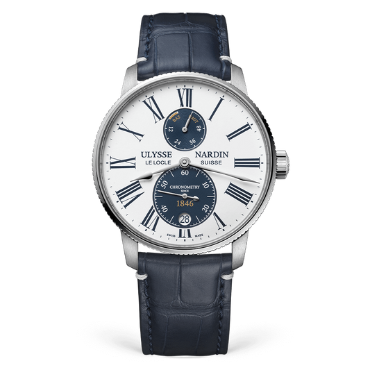 Ulysse Nardin Marine Stainless Steel 42 MM -  Blue Leather Strap - White Dial - 1183-310LE-0A-175/1B