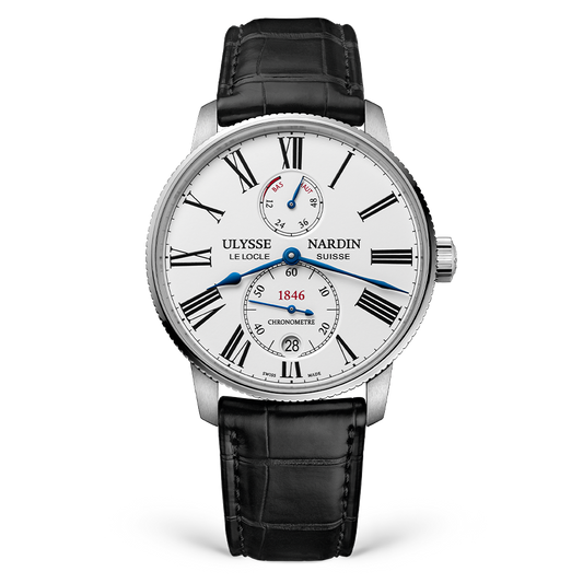 Ulysse Nardin Marine Stainless Steel 42 MM -  Black Leather Strap - White Dial - 1183-310/40