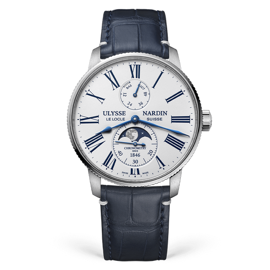 Ulysse Nardin Marine Stainless Steel 42 MM -  Blue Leather Strap - White Dial - 1193-310LE-0A-175/1A