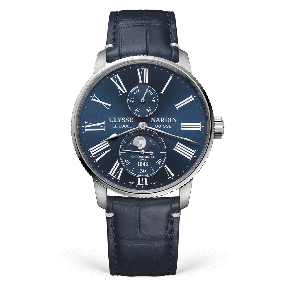 Ulysse Nardin Marine Stainless Steel 42 MM -  Blue Leather Strap - Blue Dial - 1193-310LE-3A-175/1A