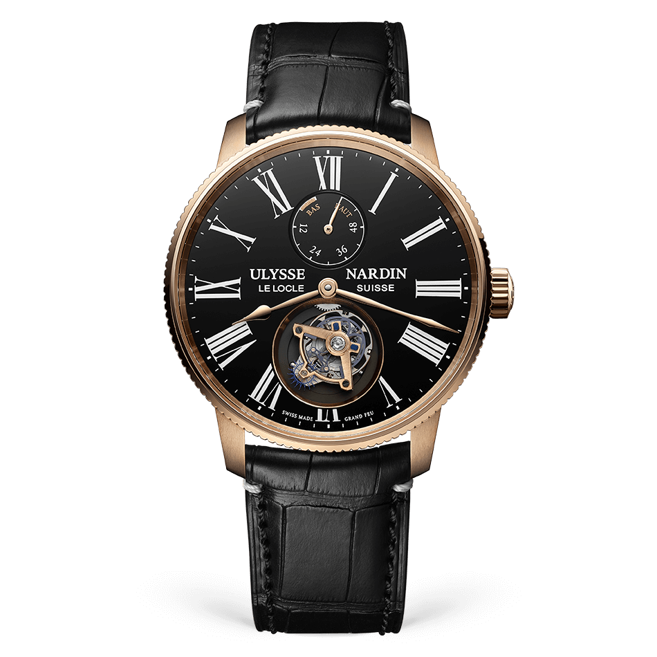 Ulysse Nardin Marine Rose Gold 42 MM - Black Leather Strap - Black Dial - 1282-310LE-2AE-175/1A