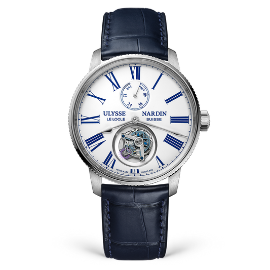 Ulysse Nardin Marine Stainless Steel 42 MM -  Blue Leather Strap - White Enamel Dial - 1283-310-0AE/1A