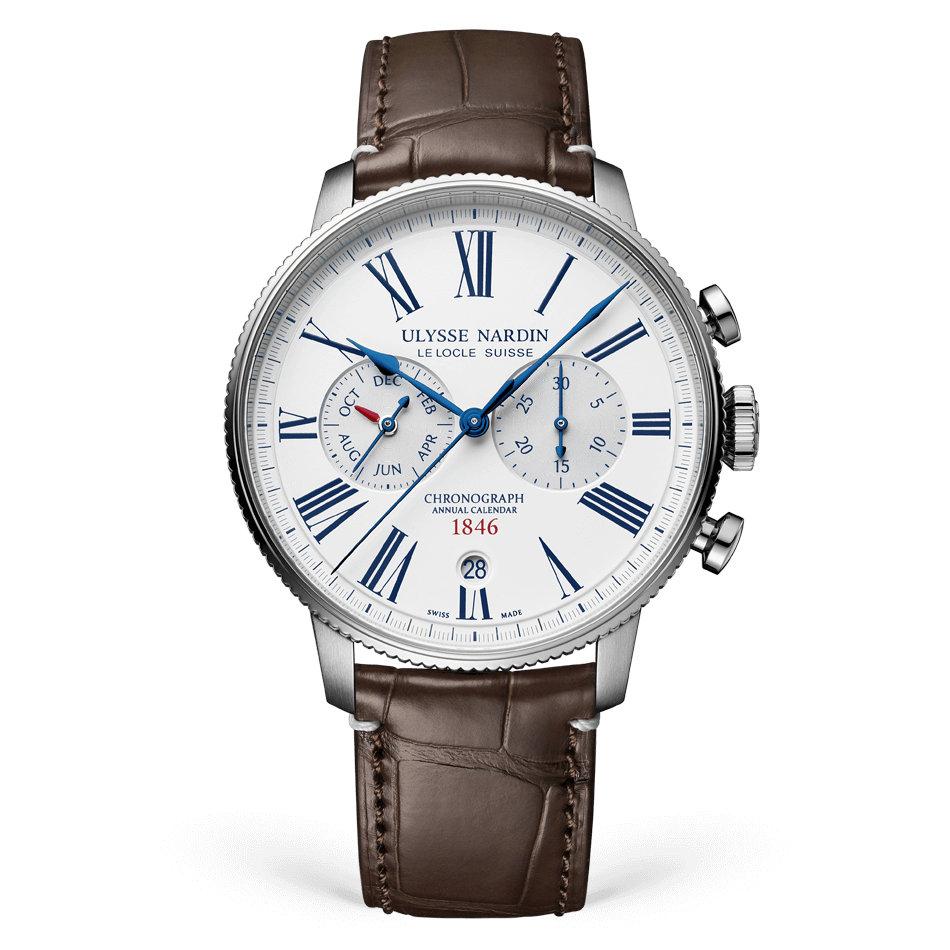 Ulysse Nardin Marine Stainless Steel 44 MM -  Brown Leather Strap - White Dial - 1533-320LE-0A-175/1A