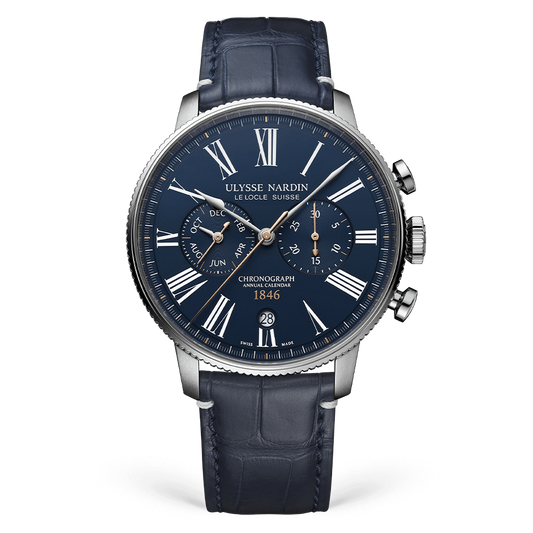 Ulysse Nardin Marine Stainless Steel 44 MM -  Blue Leather Strap - Blue Dial - 1533-320LE-3A-175/1B