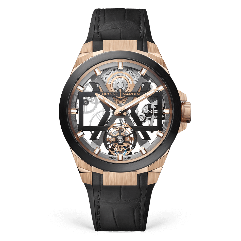 Ulysse Nardin Blast Rose Gold Case 45 MM - Black Leather Strap - Skeleton Dial - 1725-400/02