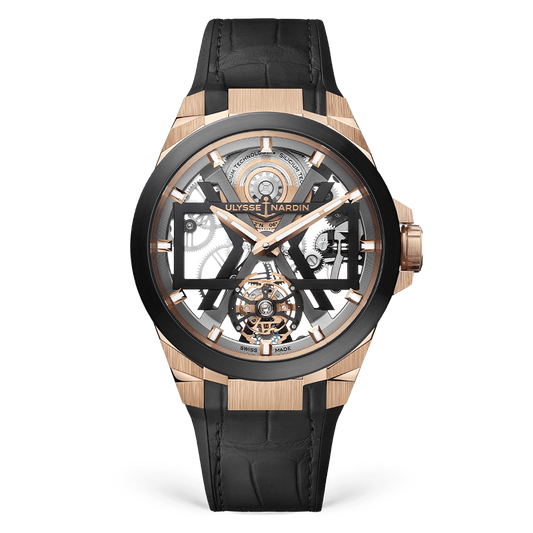 Ulysse Nardin Blast Rose Gold Case 45 MM - Black Leather Strap - Skeleton Dial - 1725-400/02