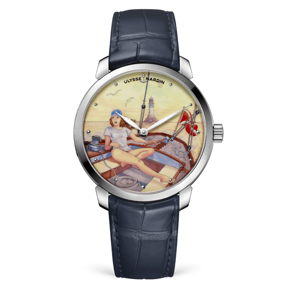 Ulysse Nardin Classico Stainless Steel 40 MM -  Blue Leather Strap - Yellow Artistic Dial - 3203-136LE-2/MANARA.02